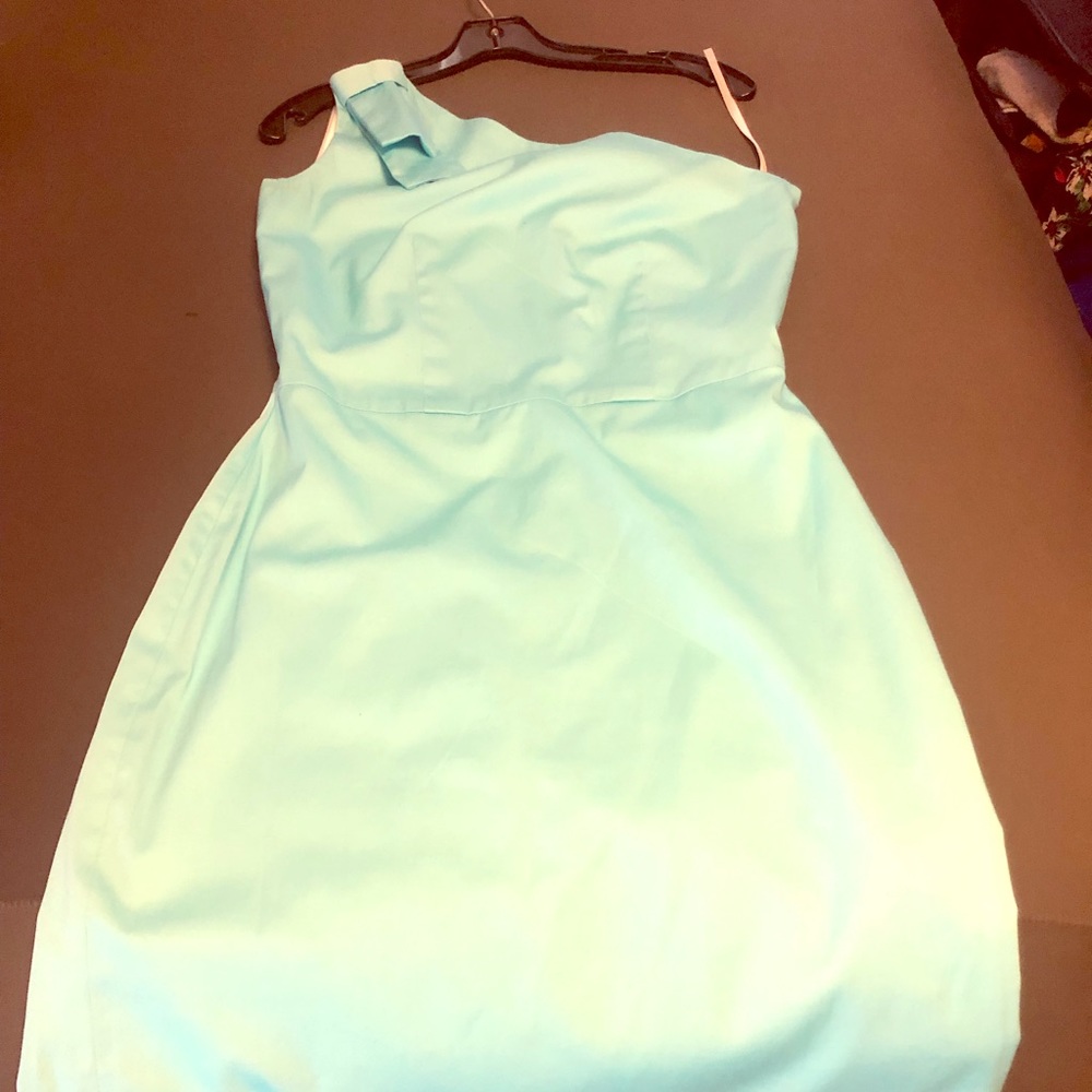 One shoulder turquoise cocktail dress!